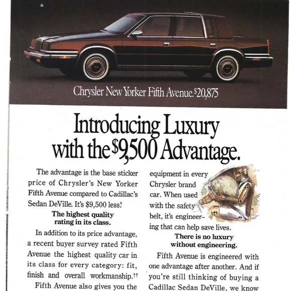 Chrysler New Yorker Fifth Avenue Car Auto 1990s Vintage Print Ad - Picture 2 of 2